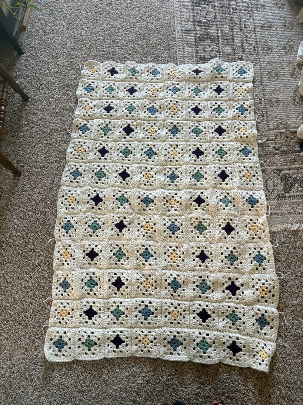 Vintage Handmade Granny Square Crochet Blanket Throw Multicolor Boho Cottagecore